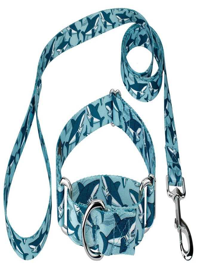 كانتري بروك ديزاين طوق ومقود للكلاب من Country Brook Petz - Sharks Martingale - مجموعة Critter Corner التي تتميز بتصاميم مستوحاة من المخلوقات (1 بوصة، متوسط) - Image 1